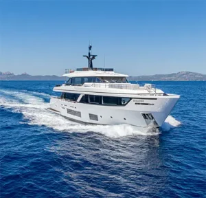 Starboard view of TWINS in motion, showing modern hull lines