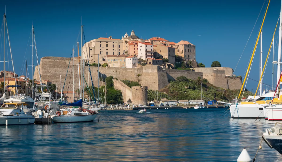 Calvi Genoese citadel overlooking marina and beach Corsica