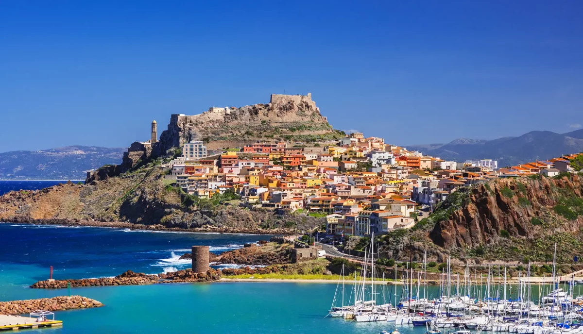 Castelsardo medieval castle fortress on cliff overlooking Gulf of Asinara Sardinia