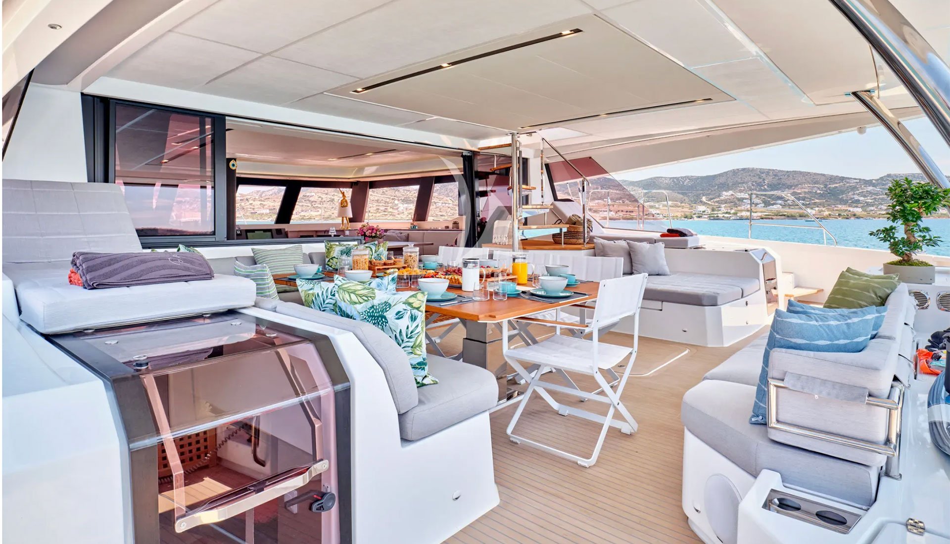 PIXIE yacht interior cockpit and salon area Alegria 67 catamaran Red Sea charter