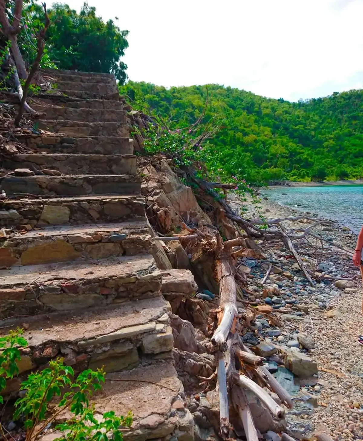 Stone staircase ruins from the Percy Chubb house at Little Harbour, Peter Island, British Virgin Islands