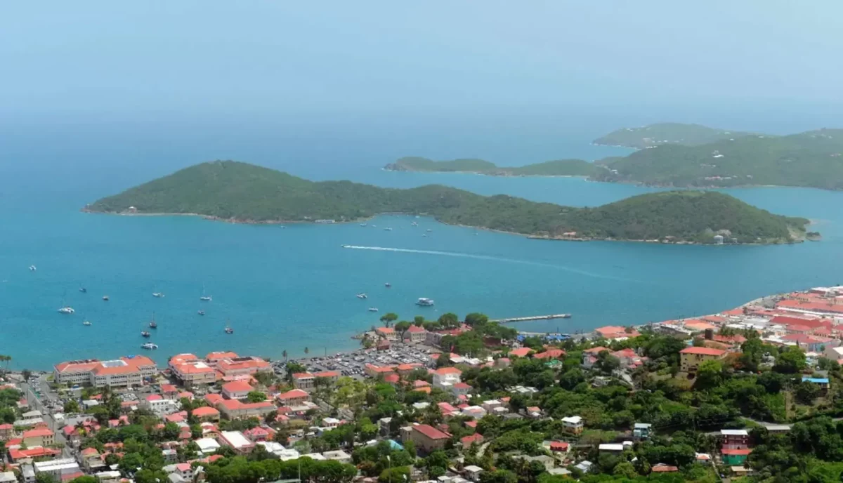 Overview of Hassel Island in the US Virgin Islands viewed from St. Thomas