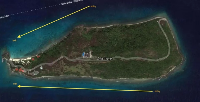 Drift dive entry and exit diagram for Little Thatch Island in the British Virgin Islands