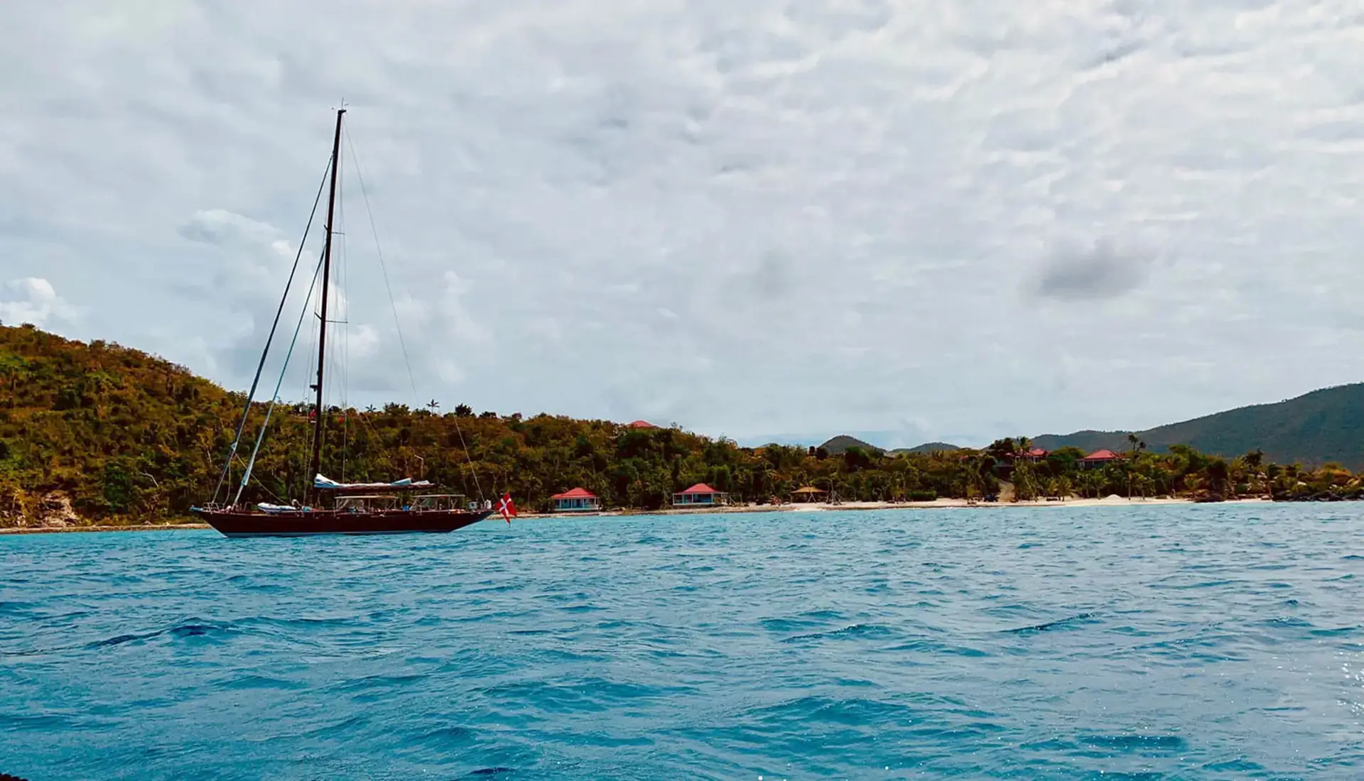 Aerial view of Little Thatch Island in the British Virgin Islands with turquoise water and coral reefs