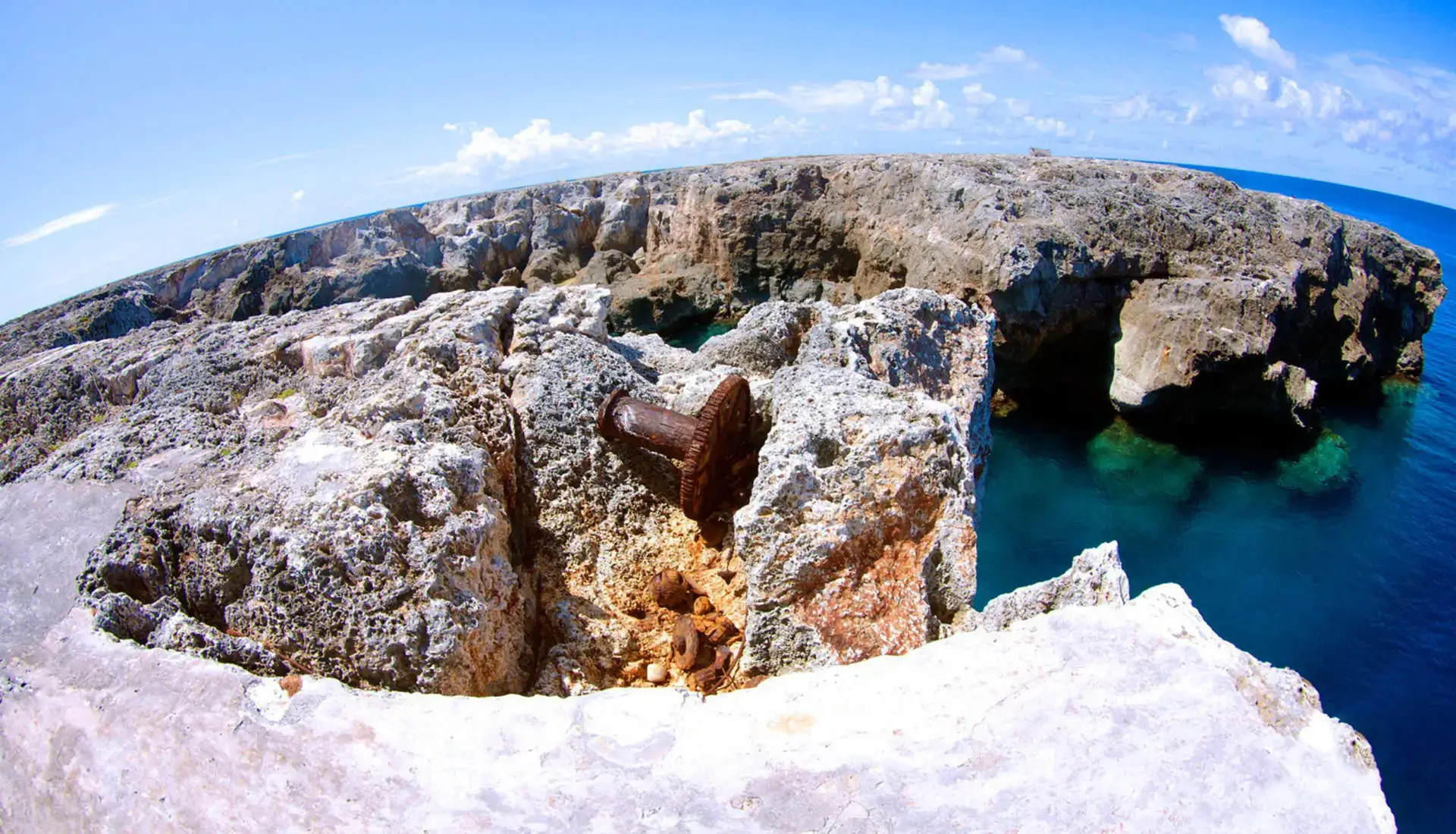 Ruins of the hauling crane on Sombrero Island cliffs