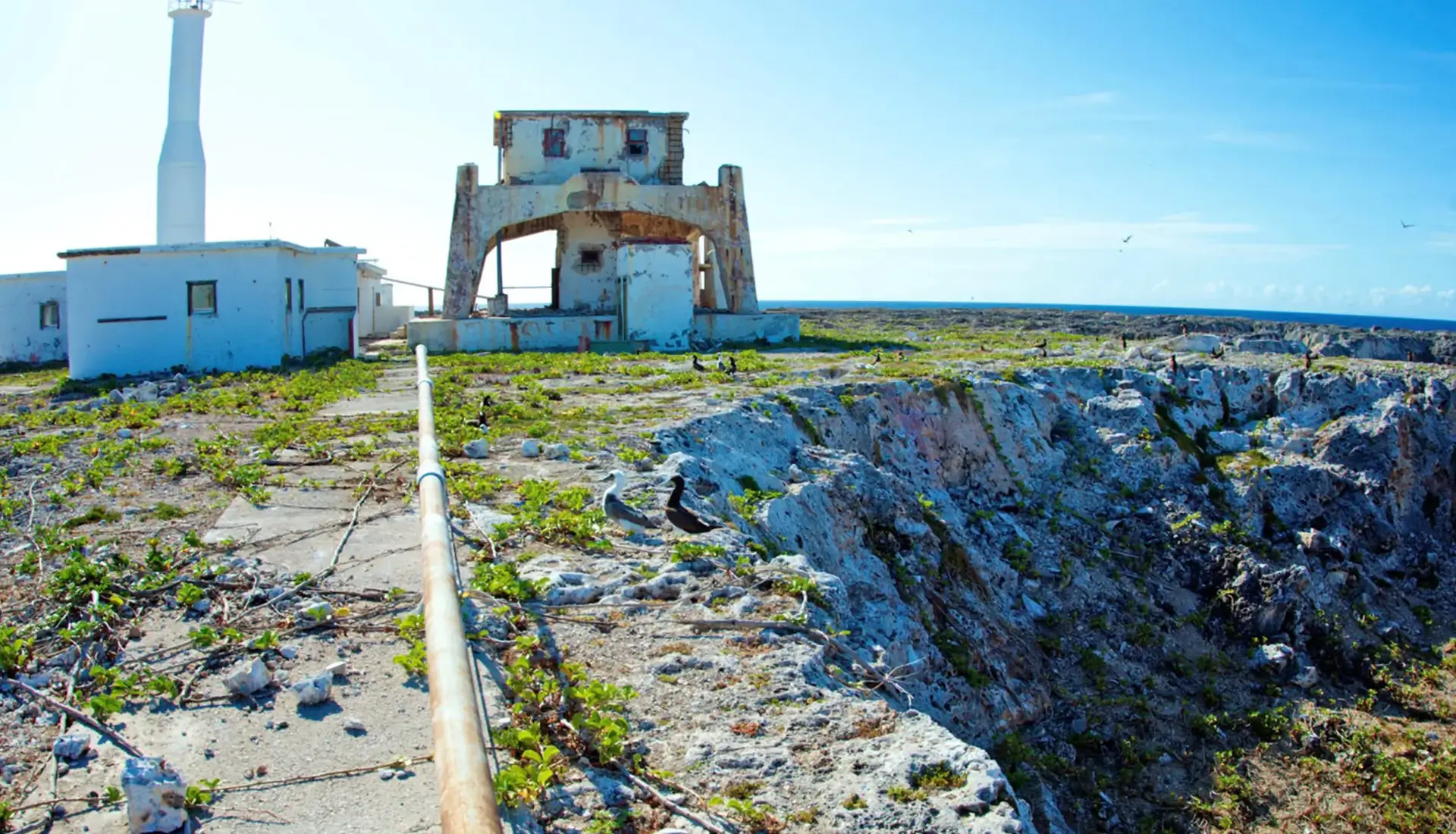 Historic watchtower ruins on Sombrero Island, Caribbean