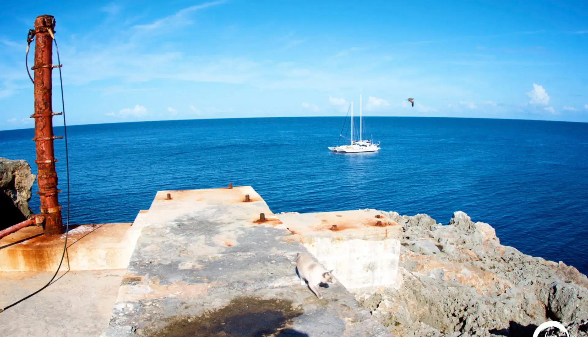 Yacht anchored at Sombrero Island, Caribbean