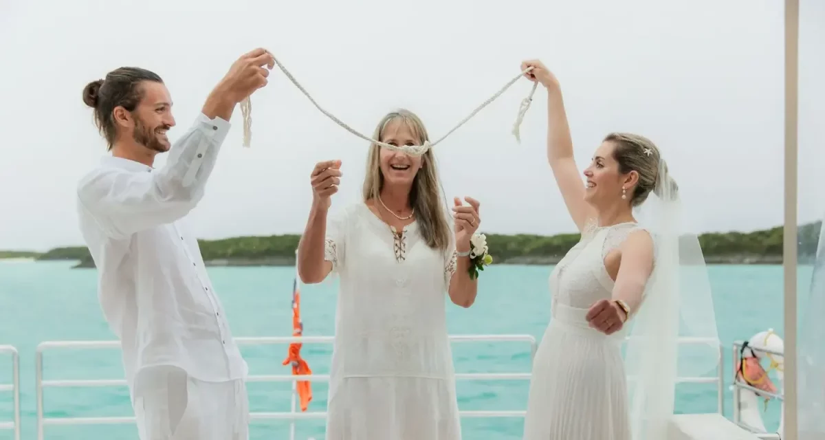 Wedding ceremony on a crewed yacht