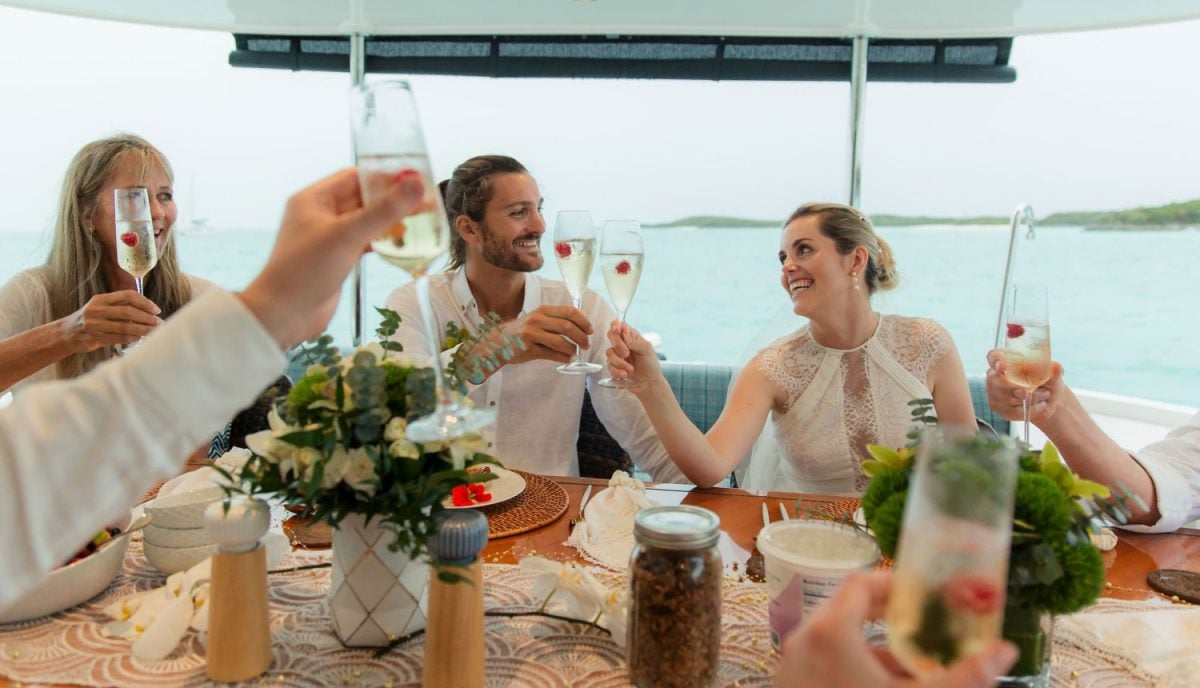 wedding cheers on a yacht in Bahamas