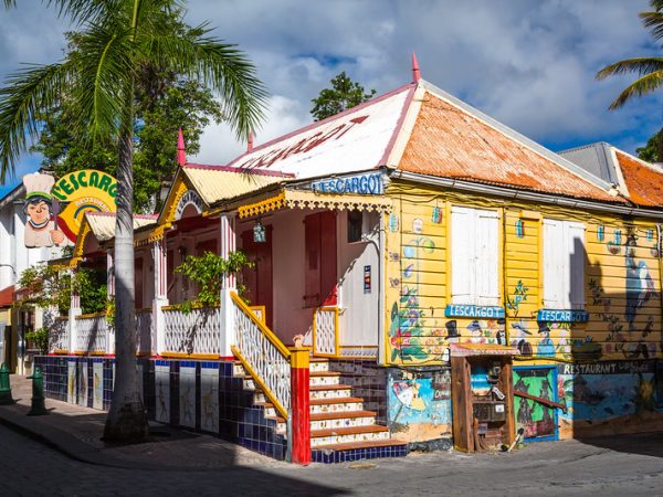 "Shops and restaurants in Philipsburg, St. Maarten, Caribbean Island."