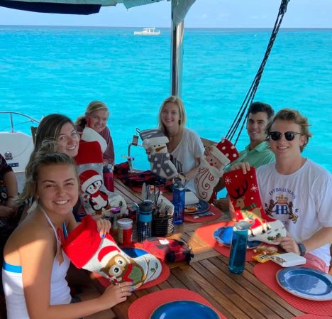 A family spending Christmas together while sailing in a crewed yacht vacation!